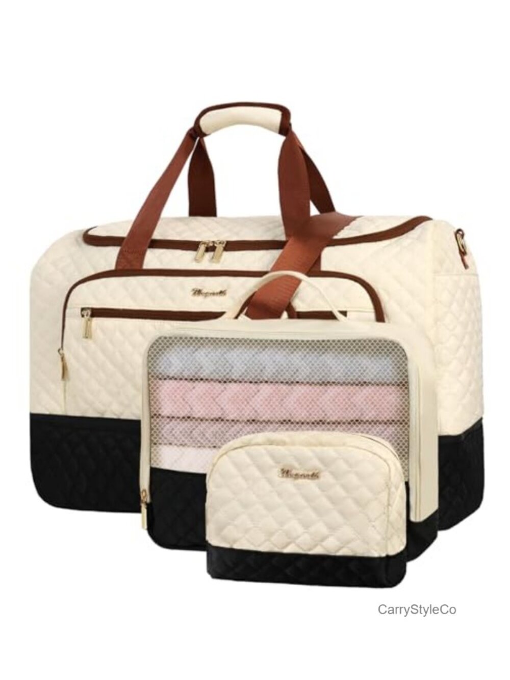 Wogarl 3-Piece Polyester Weekender Travel Duffel with Toiletry Bag & Adjustable